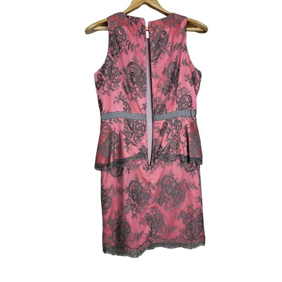 Eliza J Pink Coral & Gray Lace Sleeveless Peplum Hem Dress Size 10 - Picture 5 of 11
